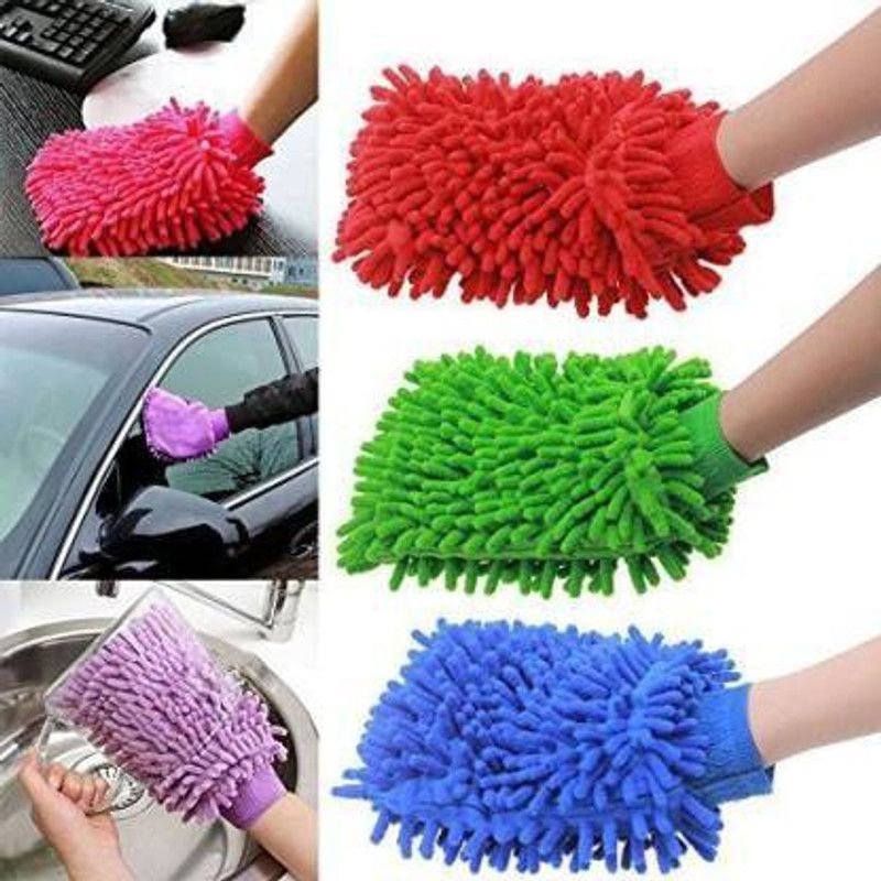 NXRMK Microfiber Double Sided Dusting Cleaning Glove for Home Office Kitchen Hotel Wet and Dry Glove (multi color) Wet and Dry Glove Set  (Free Size Pack of 2)