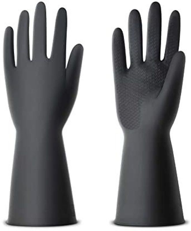 Eopzo Non-Slip Black Rubber Reusable Gardening Dish Washing Scrubbing Cleaning Gloves Wet and Dry Glove  (Large)