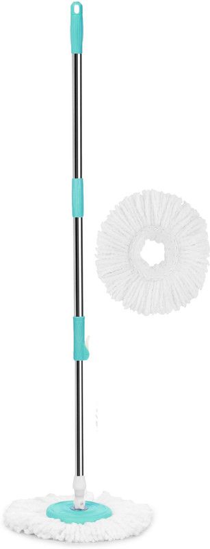 0 dirty 360 degree Spin Mop Rod with 3 Microfiber Refills | Plastic and Steel Handle| Aqua Blue | 42" Length Handle Mop Set