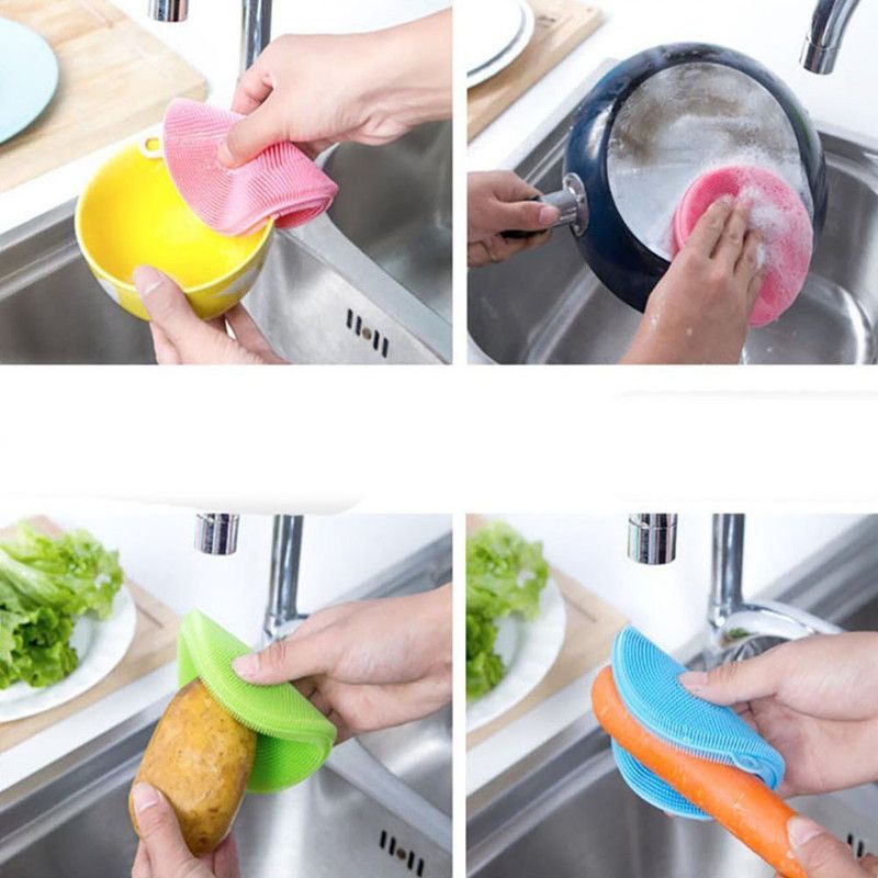OLIPIZ ENTERPRISE `Silicone Scrubber Dishwashing, 100% Food Grade Kitchen Dish Washing Sponge Brush - Kitchen Wash Tool Pot/Pan Dish Bowl/Washing Fruit and Vegetable Scrub Pad  (Regular, Pack of 10)