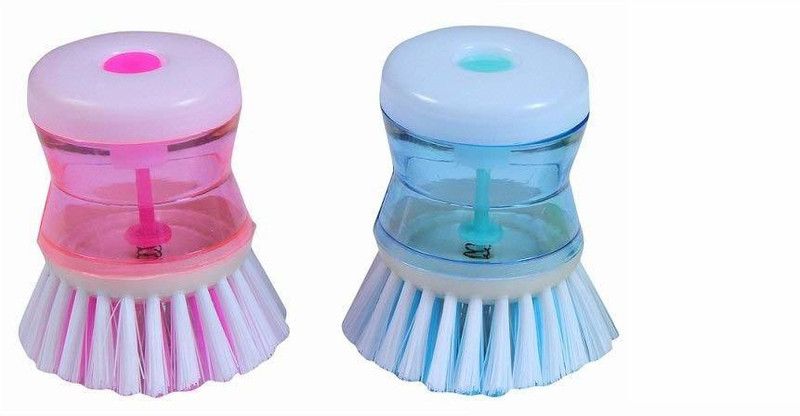 STRUGGLINGINC DishWashbasin Plastic Cleaning Brush with Liquid Soap Dispenser Plastic Wet and Dry Brush  (Multicolor, 2 Units)