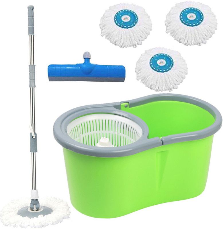V-MOP Premium Green Classic Magic Dry Bucket Mop - 360 Degree Self Spin Wringing with 3 Refills + FREE 1 Floor Wiper (( 6 Months Warranty on Rod Set )) Mop Set, Mop, Cleaning Wipe, Bucket, Dustbin, Mop Wet & Dry Mop  (Multicolor)