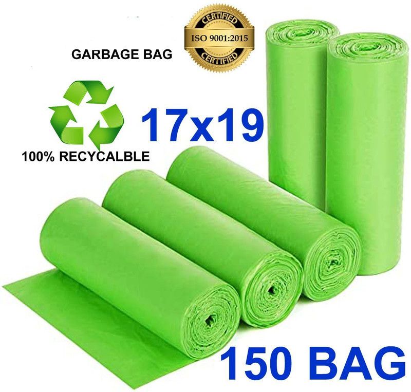 ASCREATION 19x21 Inch, Medium Green Garbage Bags, Pack of 5 Medium 10 L (150 Bag ) Medium 10 L Garbage Bag  (150Bag )