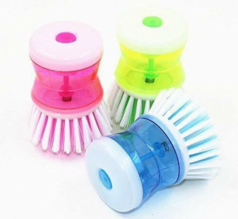 chapo Dish/Washbasin Plastic Cleaning Brush with Liquid Soap Dispenser (set of-3) Plastic Wet and Dry Brush  (Multicolor, 3 Units)