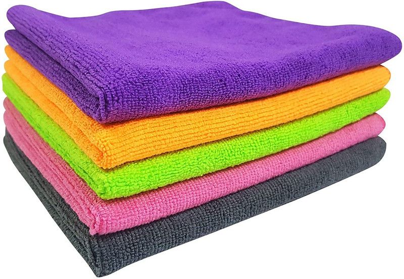 Giffy 340 GSM Microfiber Ultra Fast Drying, Car Dusting and Cleaning Towel Wet and Dry Microfiber Cleaning Cloth  (5 Units)