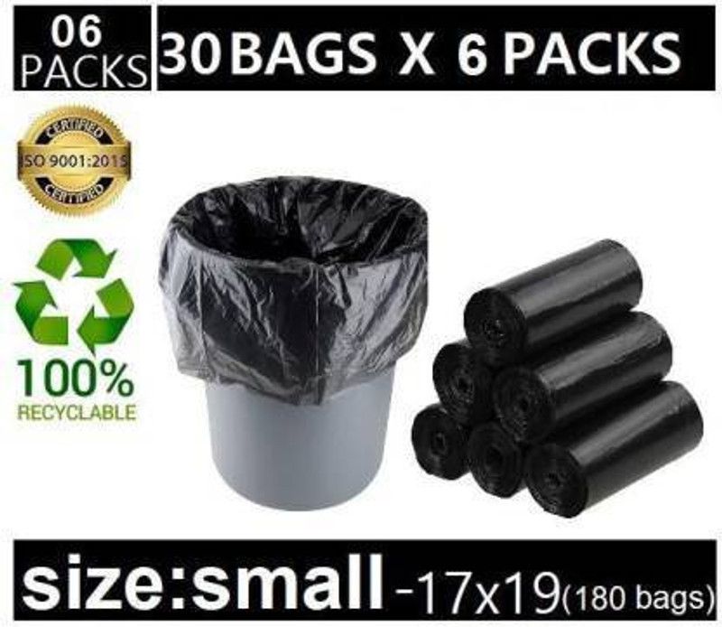 MJ Exim Biodegradable Garbage Bag - 19X21 Inch, 30 per Set medium, Black, (Set of 6) Medium 6 L Garbage Bag  (180Bag )