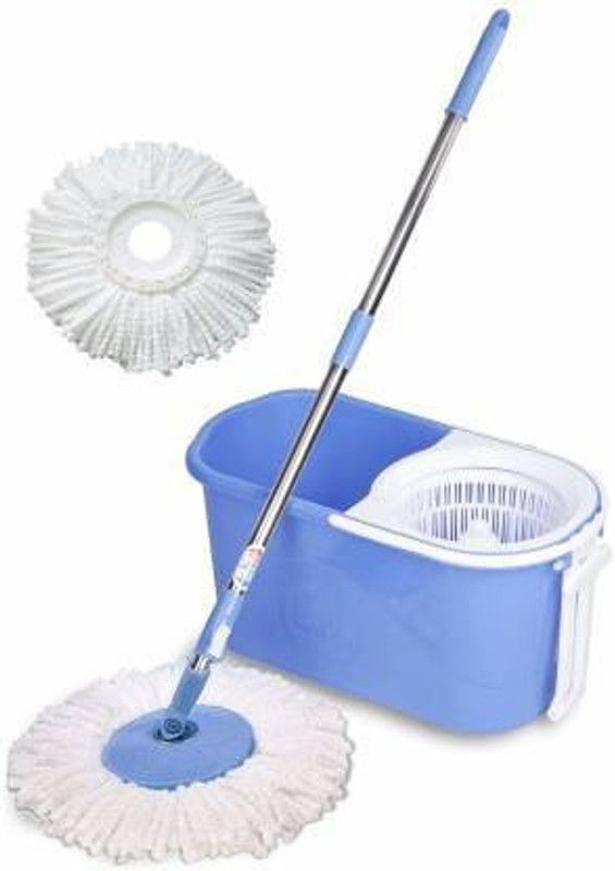 GALA Spin mop with easy wheels and bucket for magic 360 degree cleaning (with 2 refills) Mop Set (Blue, White) Mop Set
