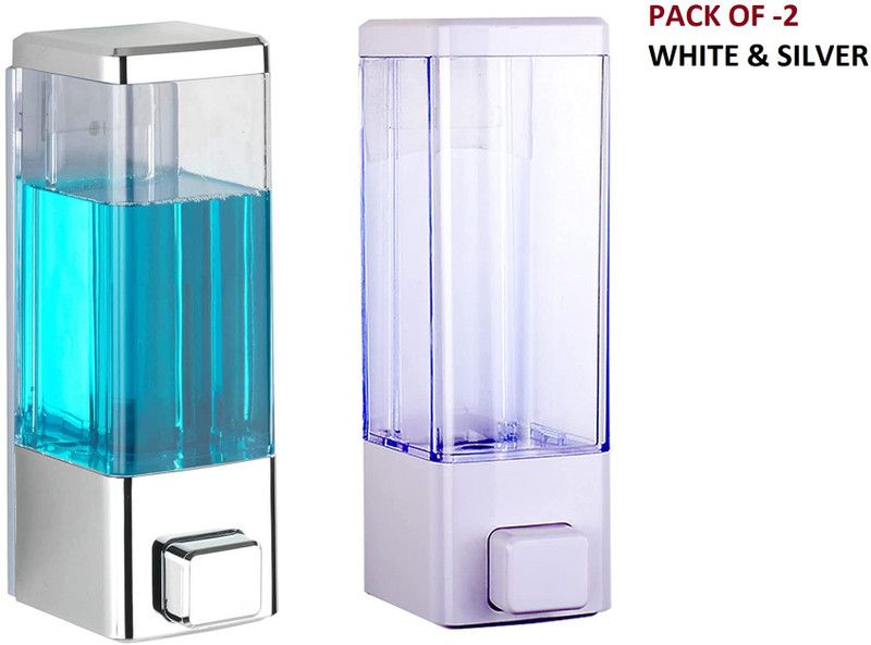 SMARTBUYER :NEW WALL MOUNT WHITE & SILVER HARD SOAP LOTION,SHAMPOO,HAND CLEANER (PACK OF 2) 350 ml Liquid Dispenser  (Silver, White)