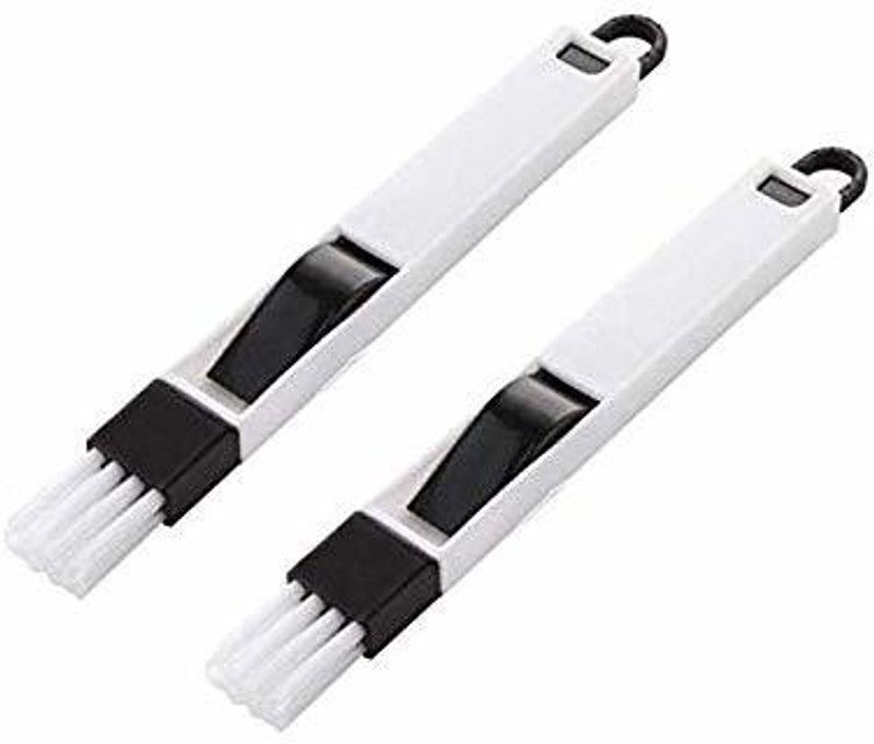 MAKEOVER Edge Cleaning Brush Multipurpose Use Cleaning Tool for dusting and Window Channel Cleaner, Keyboard, Window Brush with Mini Dustpan, 2-Pieces, White Plastic Wet and Dry Brush  (White, Black, 2 Units)