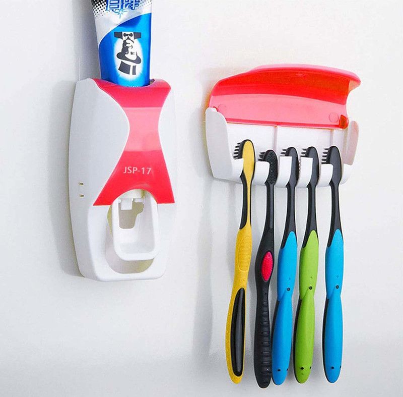 Cierie Automatic Toothbrush Dispenser With Wall Mounted Technology Plastic Toothbrush Holder  (Pink, Wall Mount)