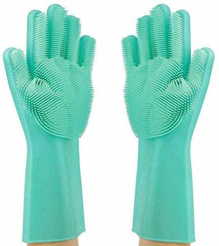 MIDRIB Silicon Household Safety Wash Scrubber Heat Resistant Kitchen Gloves for Dish washing, Cleaning, Gardening Wet and Dry Glove/ Kitgchen cleaning gloves/cleaning (MULTICOLOR &Free Size) Wet and Dry Glove Set  (Free Size Pack of 2)