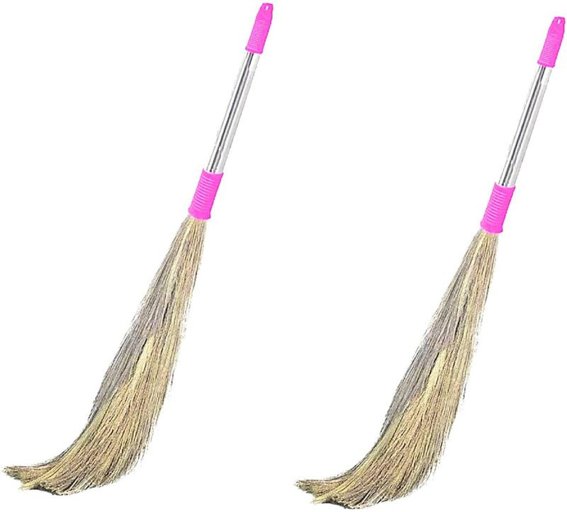 NBC Stainless Steel Blue Handle Broom (Pack of 2) Grass Dry Broom  (Pink, Silver, 2 Units)
