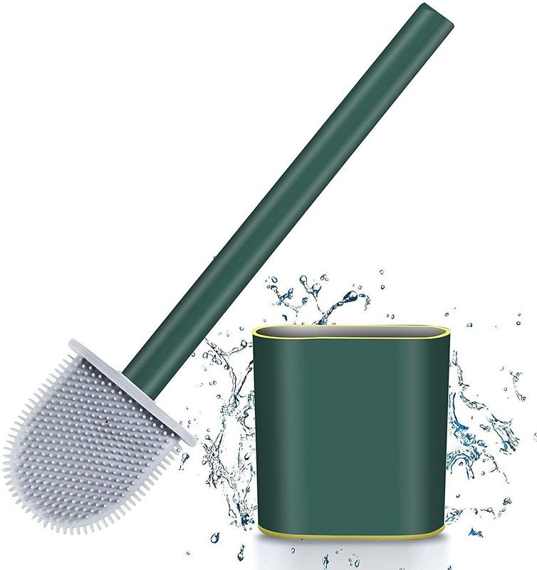 SEVENSPACE Silicon Toilet Brush with Slim Holder Flex Toilet Brush Anti-drip Set Toilet Bowl Cleaner Brush, No-Slip Long Handle Soft Silicone Bristle Clean Toilet Corner Easily, Wall Mounting, Multi color with Holder  (Multicolor)