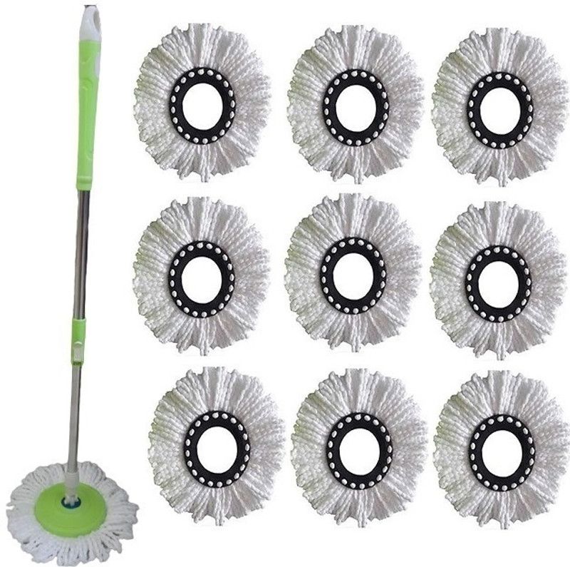 Gentech Green Mop Stick Set with Steel Rod, Plastic Handle, Head and 10 Refill Mop Head and Rod  (Green)