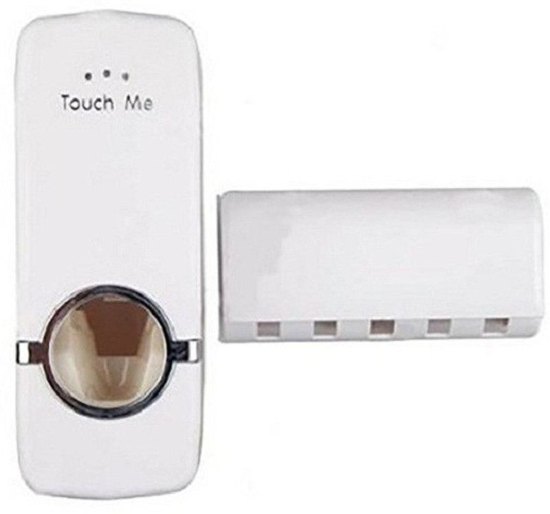 TOPHAVEN NEW Lunch Automatic Toothpaste Dispenser And Tooth Brush Holder Set Plastic Toothbrush Holder Plastic Toothbrush Holder  (White, Wall Mount)
