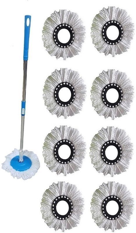 Gentech Blue Mop Stick Set with Steel Rod, Plastic Handle, Head and 9 Refills - Mop Head and Rod  (Blue)
