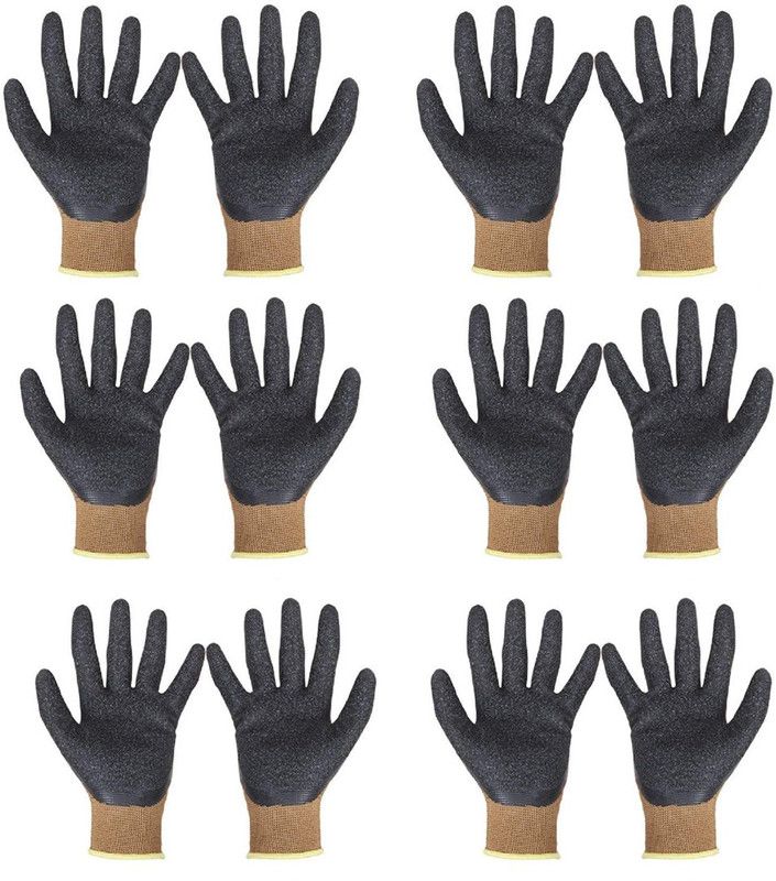 Frontier Washable & Reusable Brown Black Gloves for Unisex (Pack Of 6 Pairs) Dry Glove Set  (Large Pack of 6)
