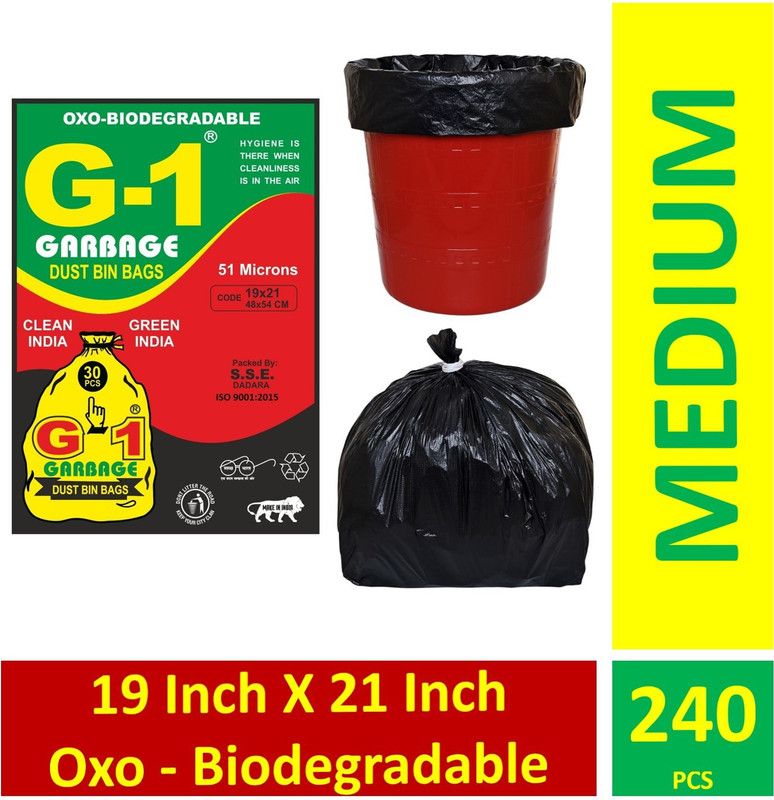 G-1 19 x 21 Inch Oxo Biodegradable Black Garbage Bags - Pack of 8 Medium 15 L Garbage Bag  (240Bag )