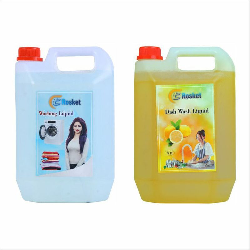 EROSKET Washing machine liquid transparent + Dish Cleaning Gel yellow (5+5 ltr) Multi-Fragrance Liquid Detergent  (2 x 5 L)