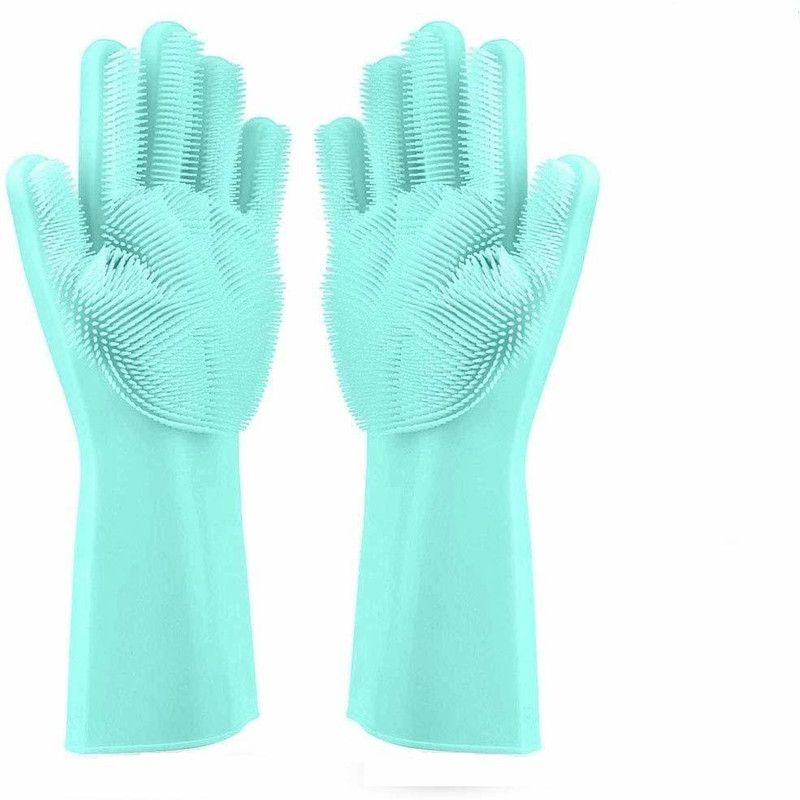 LUEM Above The Best Silicone Cleaning Hand Gloves for Kitchen Dishwashing and Pet Grooming, Washing Dish, Car, Bathroom Wet and Dry Glove Set  (Free Size Pack of 2)