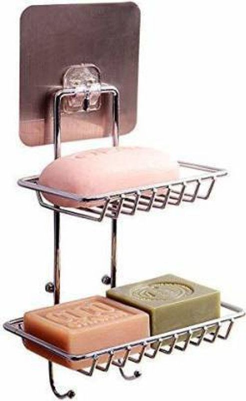 KARTCITY Wall mount Self-Adhesive Stainless Steel Double-Layer Soap Dish Holder  (Silver)