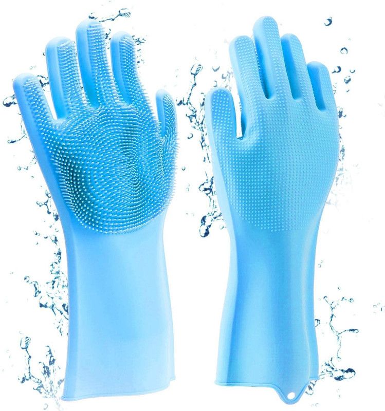 Nits silicone Hand gloves for dish washing kitchen Bathroom Car cleaning Wet and Dry Glove  (Free Size)