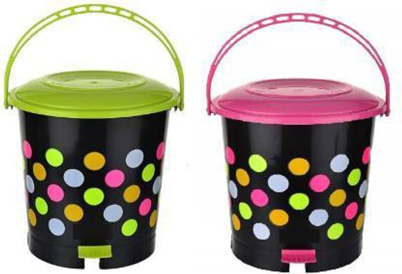 NS Energy New Unique Design Standard Plastic Pedal Bin ( 12 LTR PINK+GREEN) Plastic Dustbin  (Multicolor, Pack of 2)
