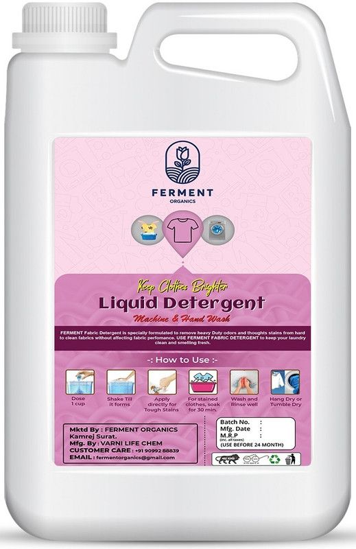 FERMENT ORGANICS Brick Rose Liquid Detergent,top and front load liquid detergent- 5 Litre Classic Liquid Detergent  (5 L)