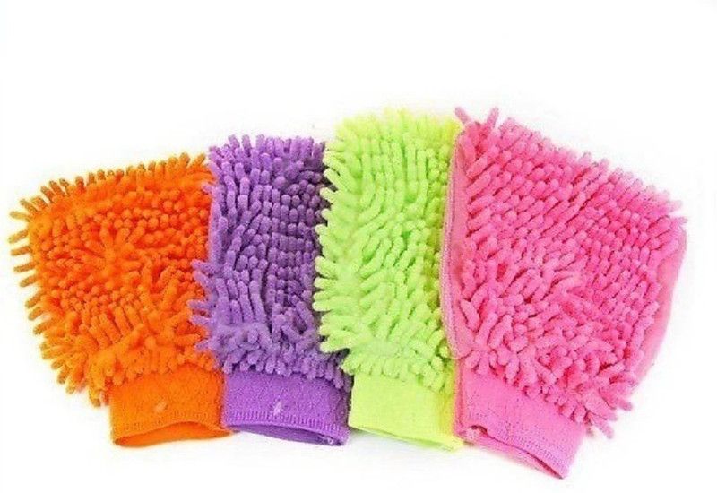 ALPHA.SM Microfiber Wash and Dust Chenille Mitt Cleaning Gloves (Pack of 2) for Home/ Office/ Kitchen/ Hotel/ Car Wet and Dry Glove Set (Free Size Pack of 4) Wet and Dry Glove Set  (Free Size Pack of 4)