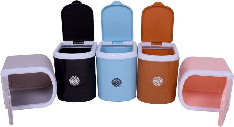 Liza Portable Table Dustbin/Desk Dustbin with Attached lid Mini Trash bin Plastic Dustbin  (Multicolor, Pack of 5)