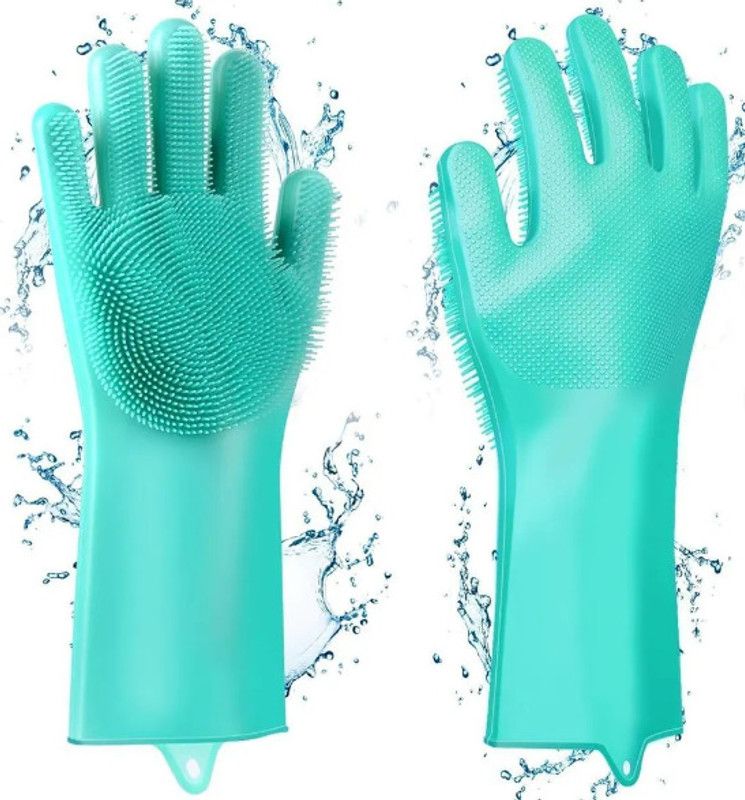 QinPin Silicon Cleaning Gloves for Kitchen Dishwashing,Utensil,Pet,Car,Tiles,Bathroom Wet and Dry Glove  (Free Size)