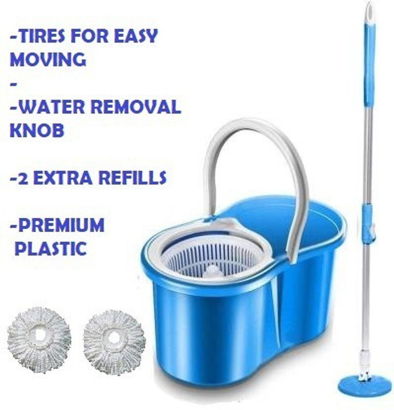 KIIRUS MOP BUCKET COMBO ( 2 REFILLS) Mop Set  (Blue)
