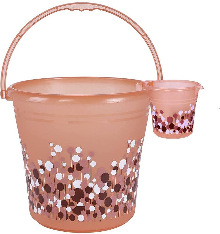 N H Enterprise New Plastic Frosty Bubble Print Bucket (20 L) with Mug (1 L) 20 L Plastic Bucket  (Pink)