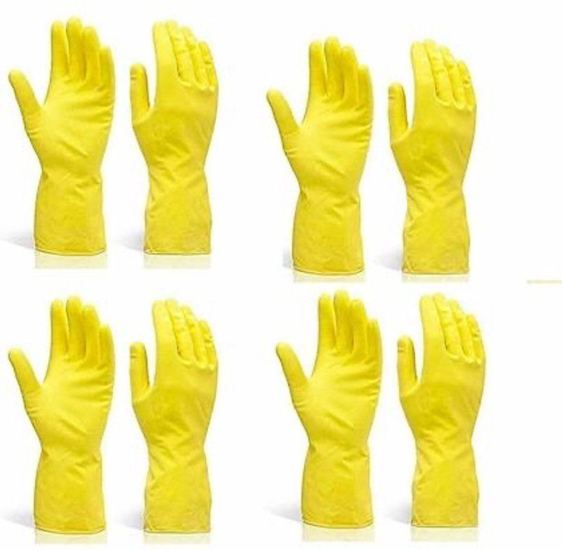 GLIMLAG PREMIUM QUALITY Reusable Household Rubber Cleaning Gloves Yellow colour Wet and Dry Glove Set  (Free Size Pack of 4)