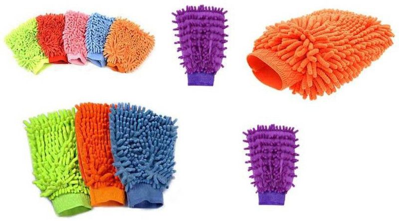 Meenamart Microfiber Gloves Wet and Dry Glove Set  (Free Size Pack of 10)