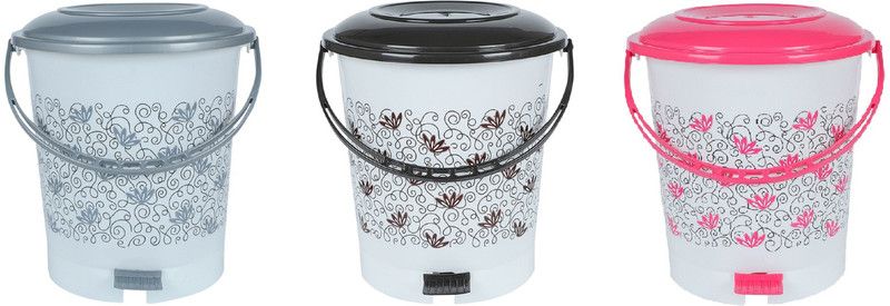 N H Enterprise New Unique Printed Design Standard Plastic Pedal Dustbin ( 12 L - 3 pcs ) ( Multicolor ) - Plastic Dustbin  (Multicolor, Pack of 3)