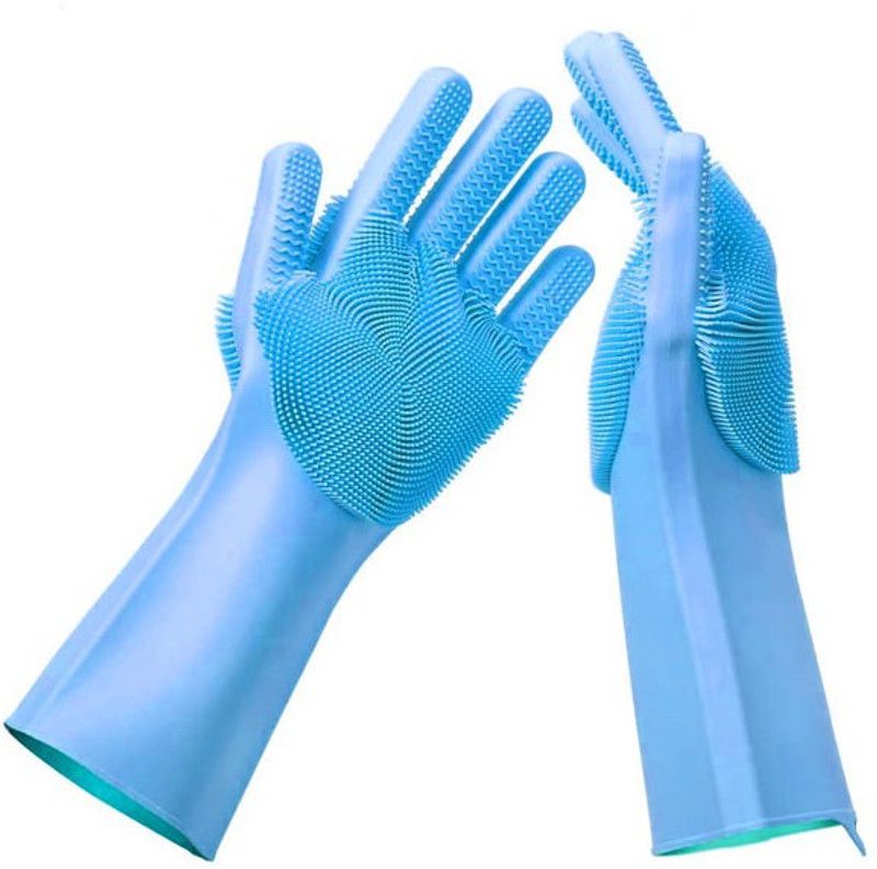 FRAONY NEW HIGH QUALITY OF MATERIAL 2pcs Silicone Cleaning Gloves Multi function Washing Dish Kitchen Car Bathroom Pet Brush Cleaner Wet and Dry Glove Set Wet and Dry Glove  (Free Size)