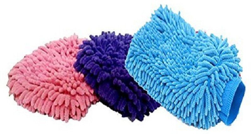 Modone Gloves Microfiber Multipurpose Wash Gloves Multi Color (Pack of 3) Wet and Dry Glove Set  (Free Size Pack of 3)