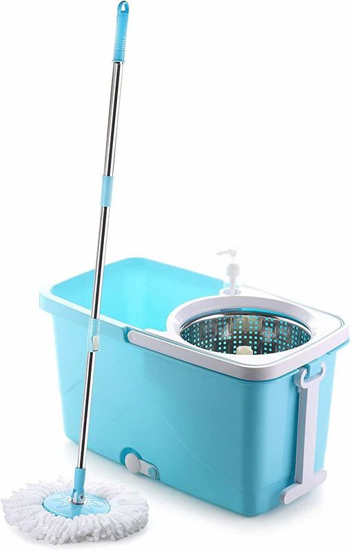 Asta Steel Dry Bucket Mop with 360 Degree Spin and Jaali Bucket Mop Set with 2 Refilis (Blue) Mop Set