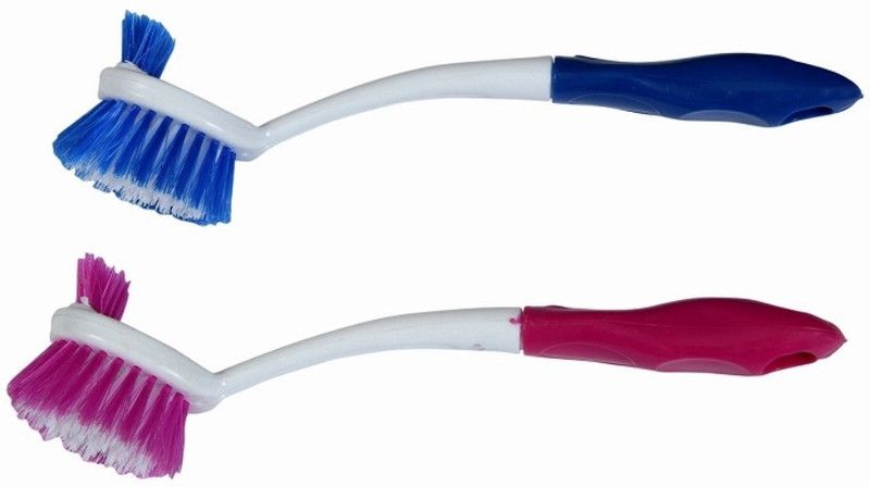Timeline Wash basin and Sink Cleaning Double Sided Multipurpose Brush Set of 2 Nylon Wet and Dry Brush  (Multicolor, 2 Units)