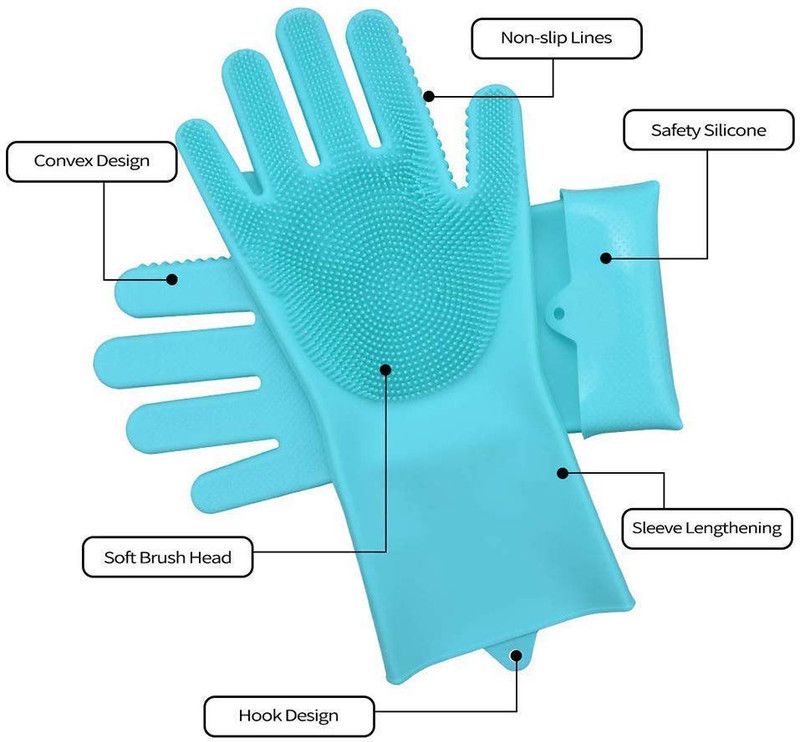 Aryshaa Magic Silicone Dish Washing Gloves, Silicon Cleaning Gloves, Silicon Hand Gloves for Kitchen Dishwashing and Pet Grooming, Great for Washing Dish, Car, Bathroom Wet and Dry Glove Set  (Free Size Pack of 2)
