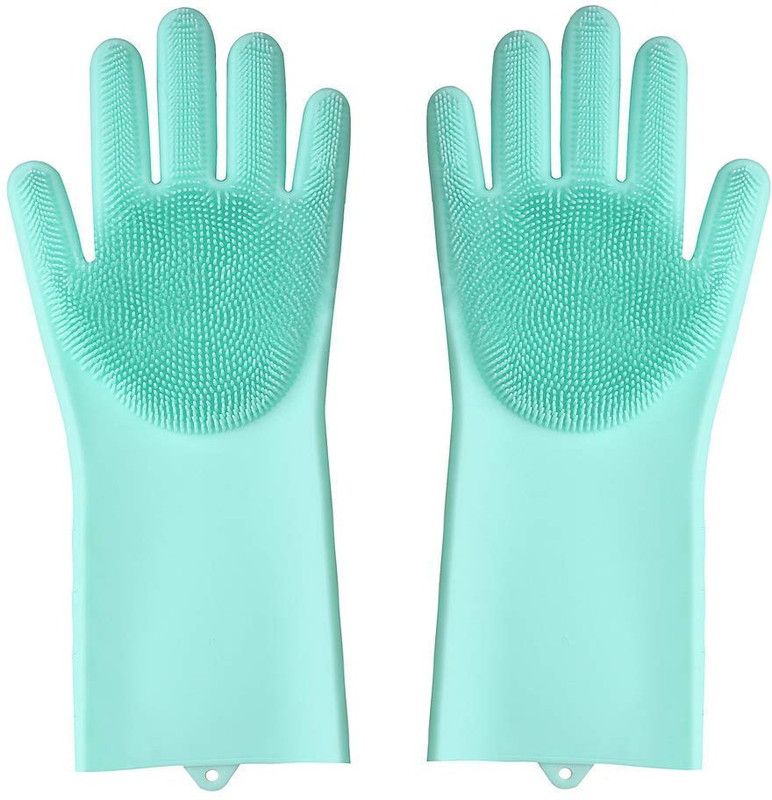 Avloan Rubber Silicon Household Safety Wash Scrubber Kitchen Gloves for Dish Washing, Cleaning, Gardening Wet and Dry Glove Hand Gloves Set Wet and Dry Glove Set  (Free Size Pack of 2)