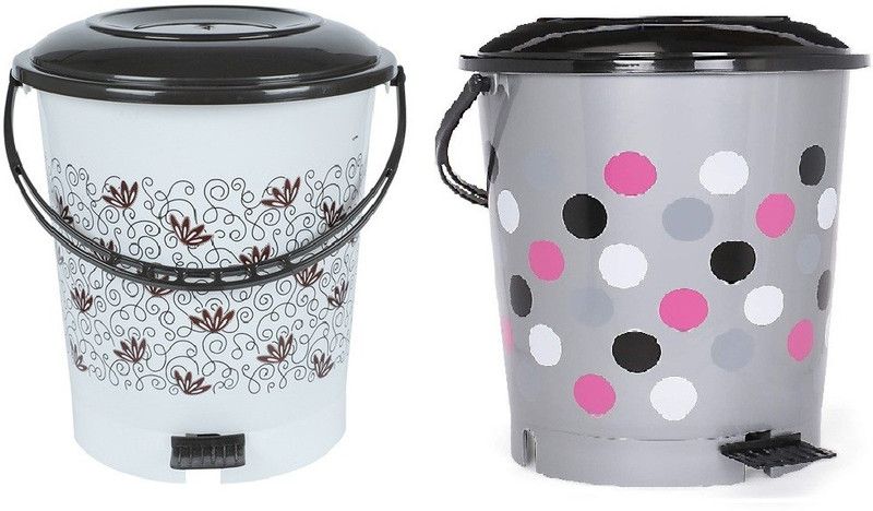 AK HUB New Unique Flower & Doted Printed Design Combo Standard Plastic Pedal Bin ( 12 L - 2 pcs ) ( Multicolor ) Plastic Dustbin  (Multicolor, Pack of 2)