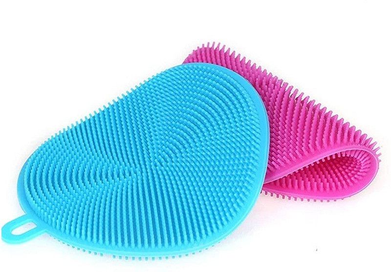 VVG TRADERS High quantity Silicone Multi Function Dish Washing Brush Sponge Scrubber Kitchen Cleaning Tool Scrub Sponge Scrub Sponge  (Regular, Pack of 2)