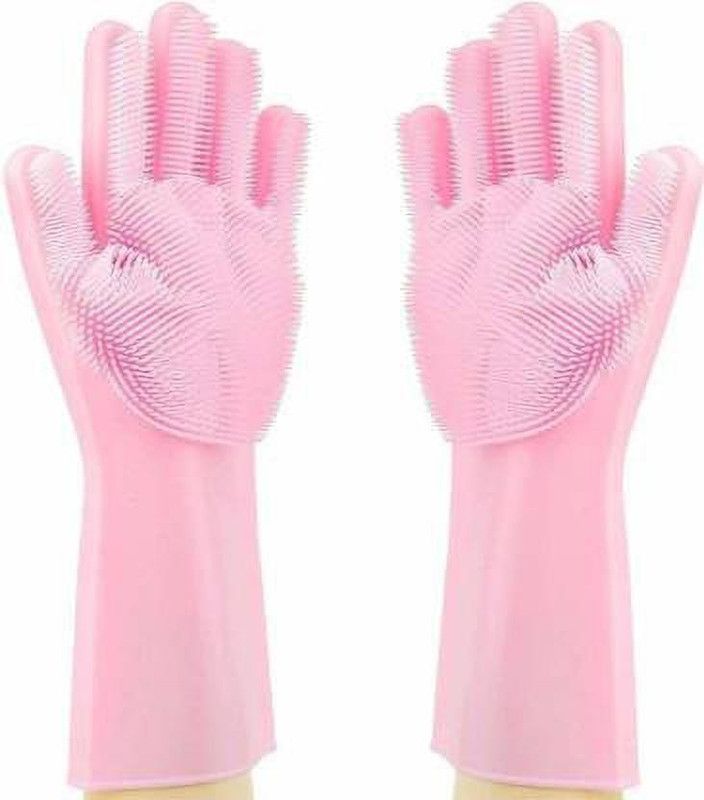 netclub Magic Silicone Dish Washing Gloves, Silicon Cleaning Gloves, Silicon Hand Gloves for Kitchen Dishwashing and Pet Grooming, Great for Washing Dish, Kitchen, Car, Bathroom Wet and Dry Glove Set  (Free Size Pack of 2)