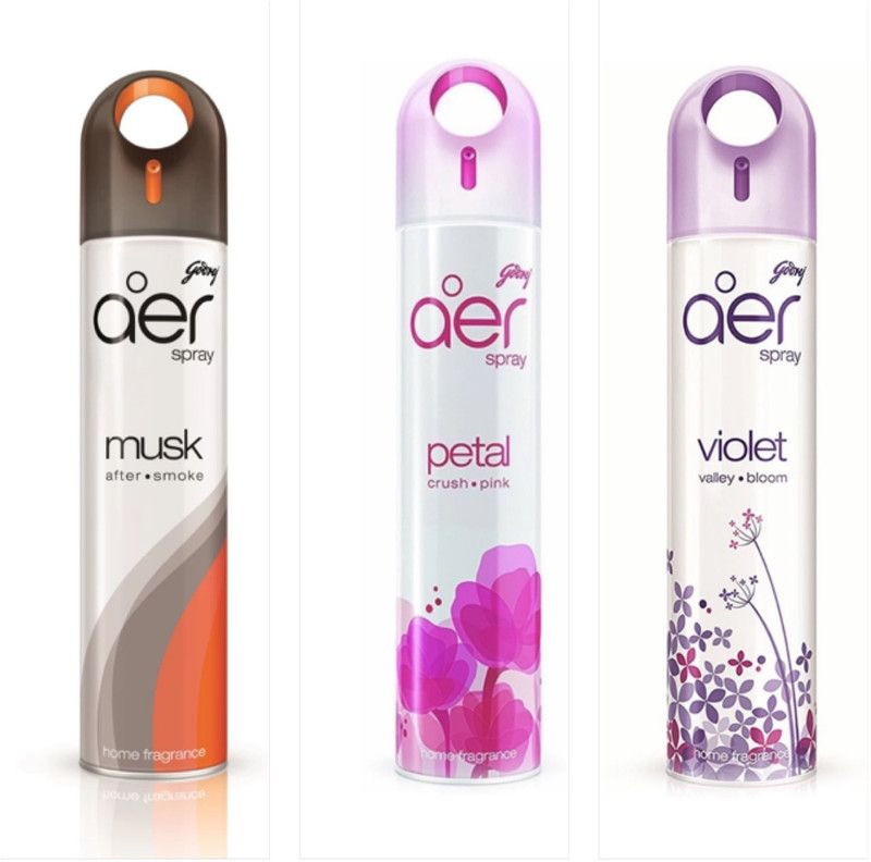 Godrej Aer Musk After Smoke, Petal Crush Pink & Violet Valley Bloom Home Fragrance Spray  (3 x 270 ml)