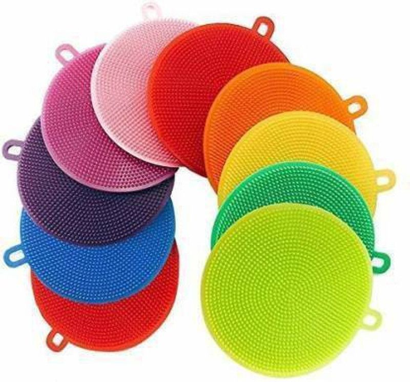 QWEEZER 10pcs |Home Cleaning Sponge Silicone Scrubber for Kitchen Non Stick Dishwashing & Fruit and Vegetable Washing Brush Round Scrubber Scrub Pad (Regular, Pack of 10) Scrub Sponge  (Regular, Pack of 10)