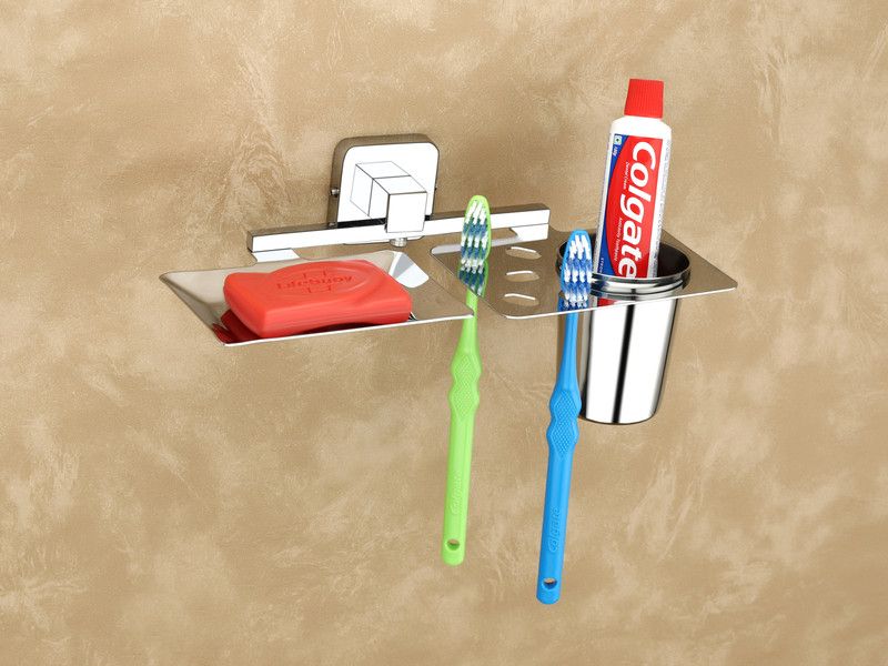 Spotbia Stainless Steel Soap Dish with Tumbler Holder/Soap Stand/Tooth Brush Holder  (Silver)