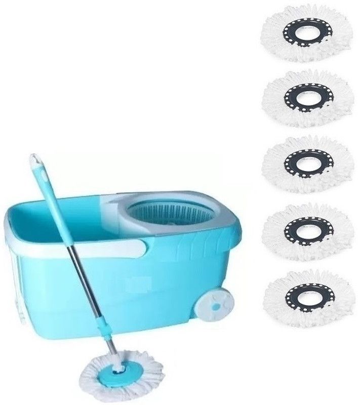 Coffars Clean Easy Deluxe Spin magic Dry Bucket Mop with 6 Refill Mop Set  (Green)