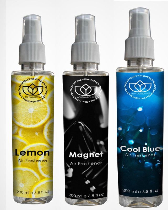 ASHTAAROMAS Combo of 3 Lemon, Magnet and Cool Blue Room Freshner Spray  (3 x 200 ml)